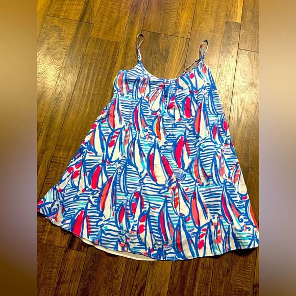 Lilly Pulitzer Daphne Red spring formal Sailboat Nautical Swing Dress xs $170 - Picture 6 of 6